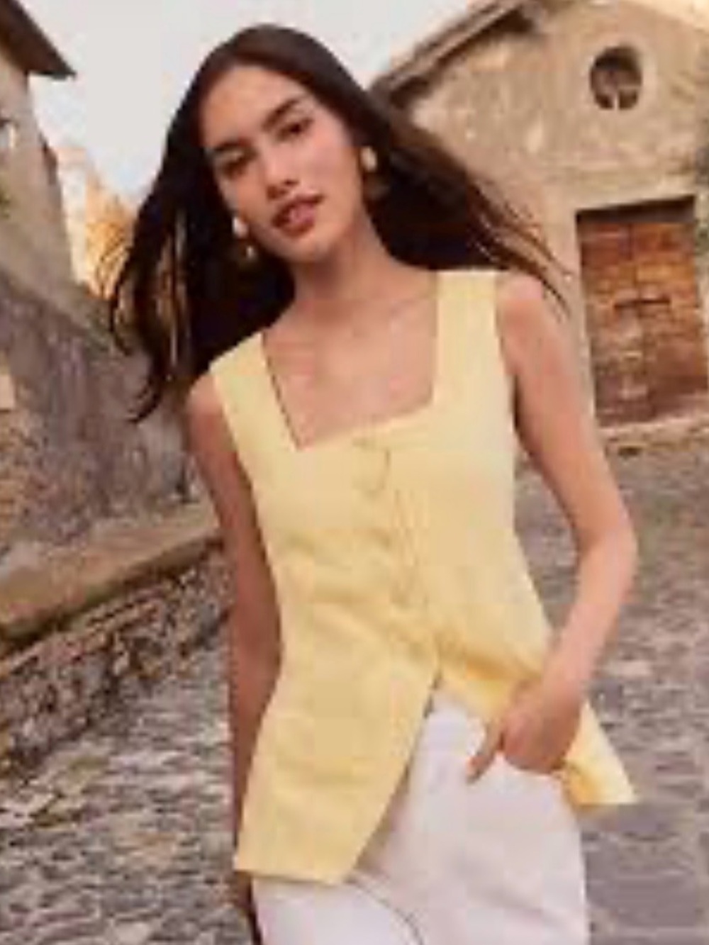 LOFT Linen Blend Square Neck Vest Top